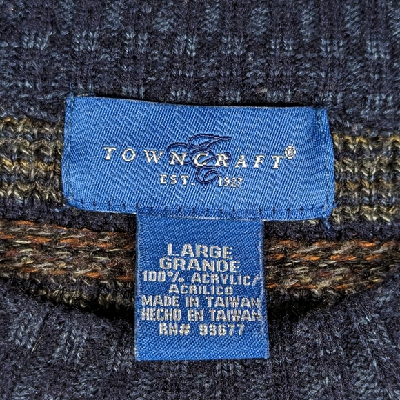 Vintage 90s Town Craft Sweater Men's Size Large Abstract Pullover Blue - Picture 7 of 7